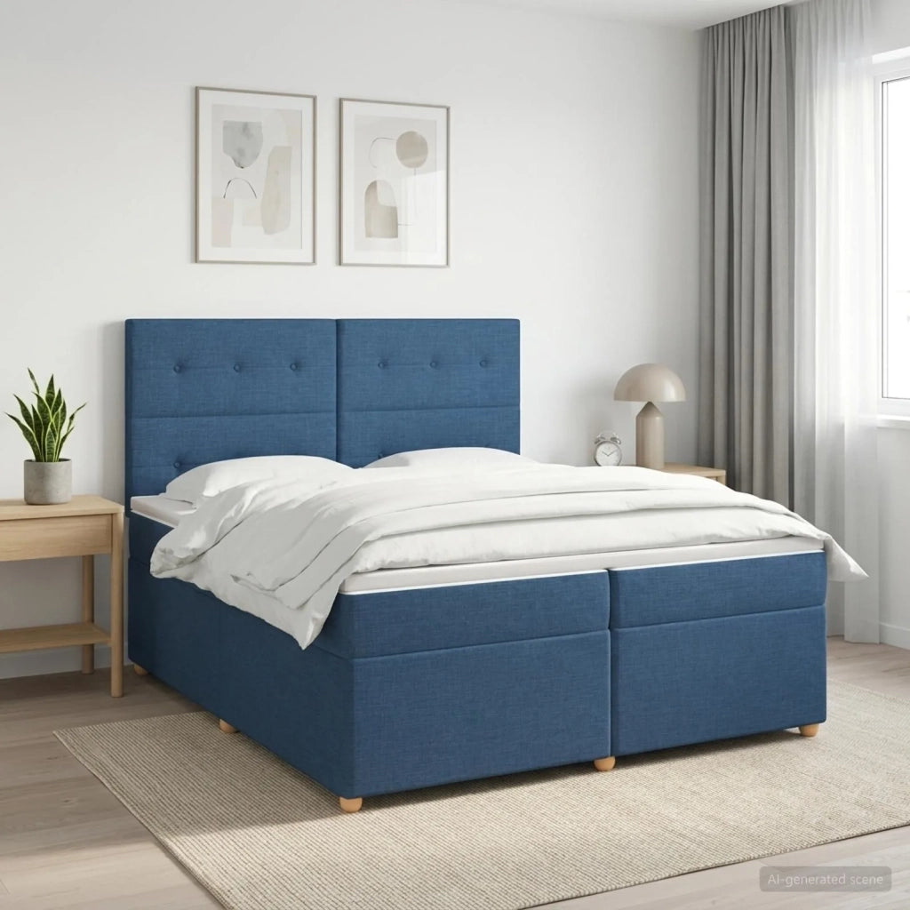 Letto box spring con materasso Blu 200 x 200 cm Tessuto 3453969