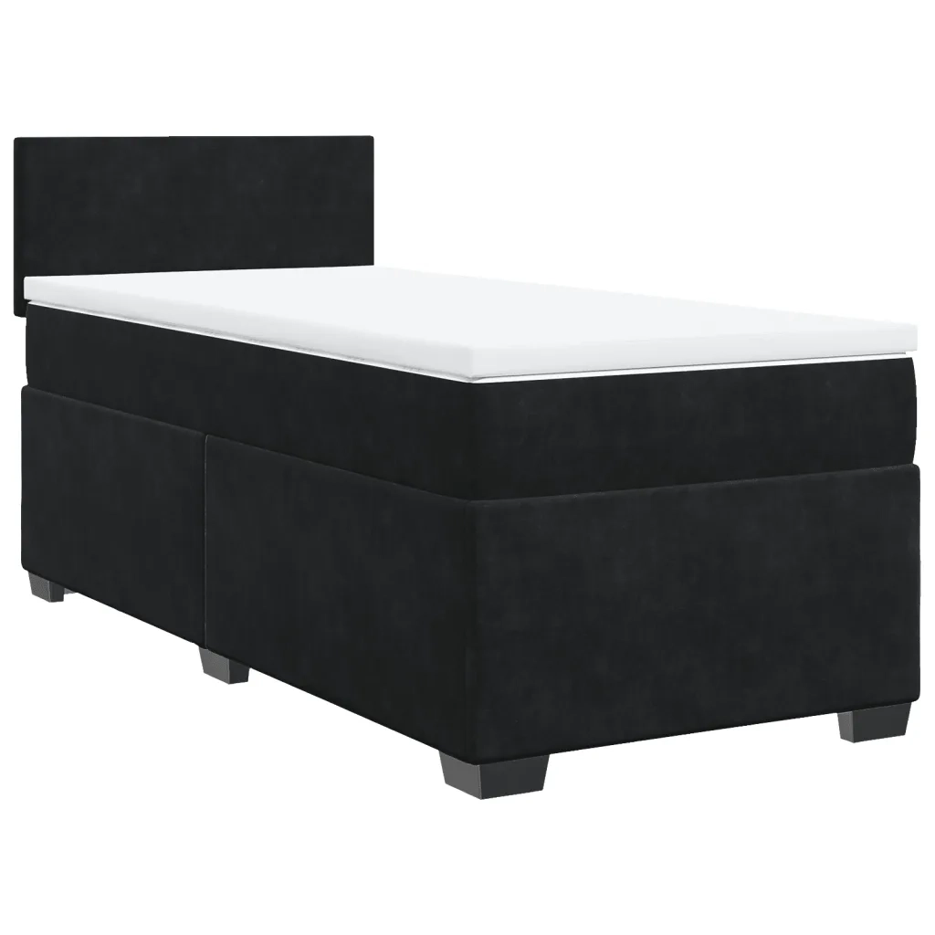Letto a Molle con Materasso Nero Singolo in Velluto