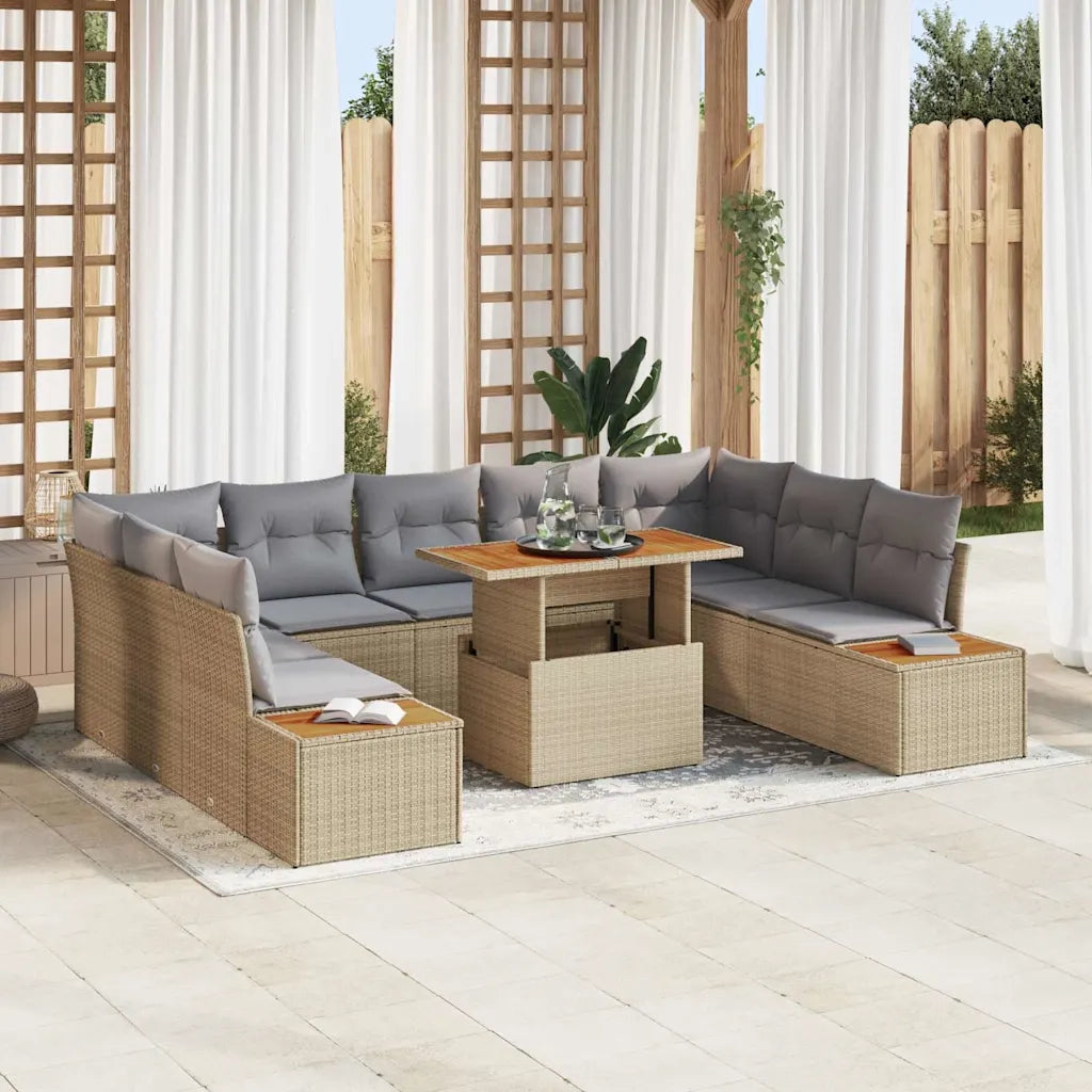 Set da Pranzo per Giardino con cuscino 10 pcs Beige e grigio