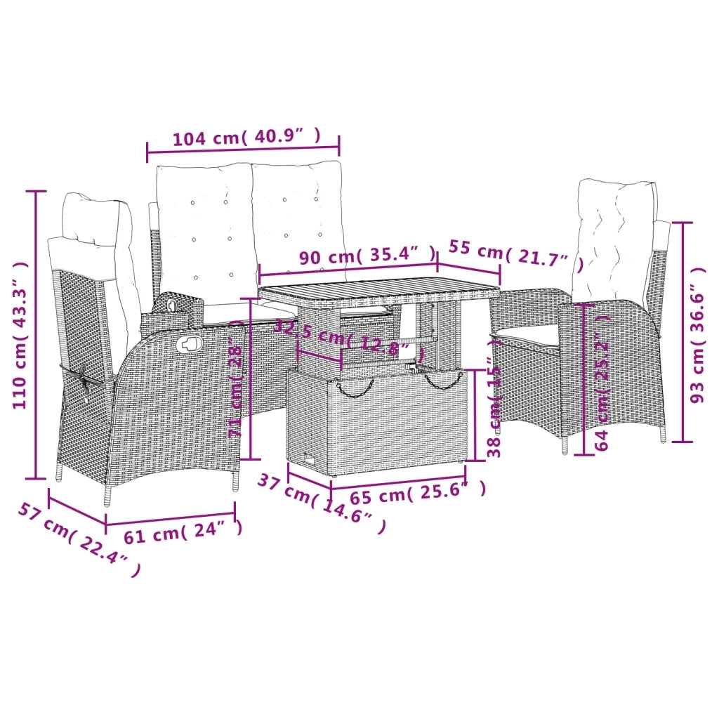 Set da Pranzo da Giardino 4 pz con Cuscini Nero in Polyrattan 3277455