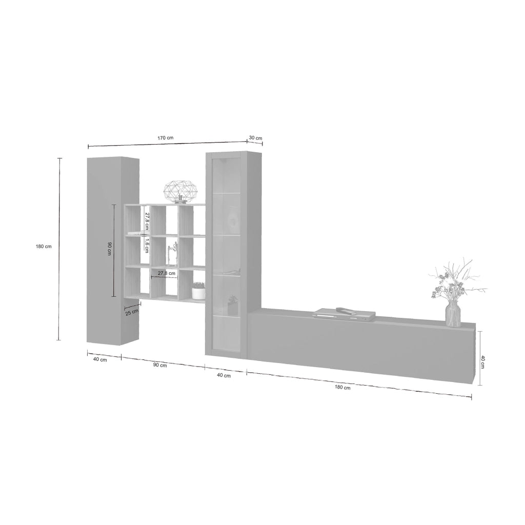 Emilio, Parete Attrezzata Modulabile Made in Italy, 30x310x180h cm Nero Antracite