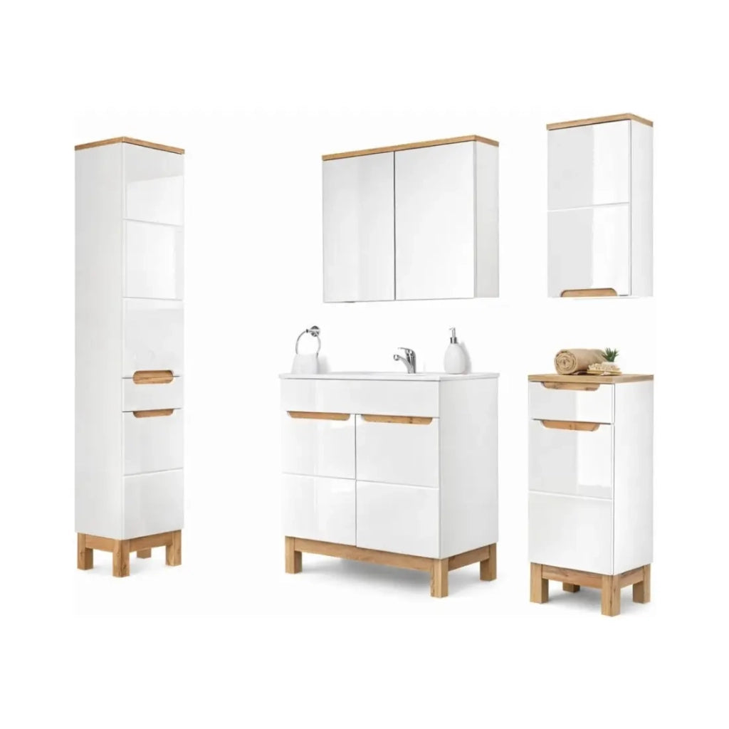 Set ERMANO: mobile sottolavabo 80cm + lavabo da incasso + sifone + colonna + contenitori con specchi