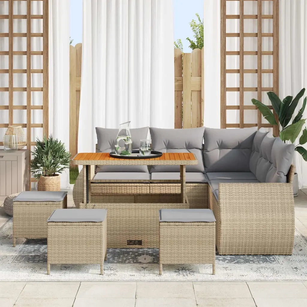 Set Divano da Giardino 9 pcs Beige polyrattan