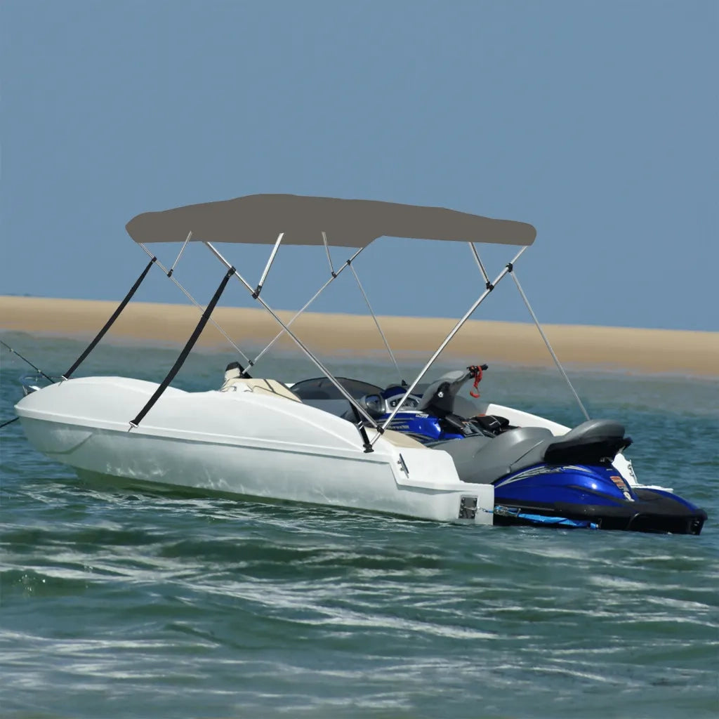 Bimini di Prua con Tendalino 4 Archi-Tenda da Sole per Bimini di Prua Grigio 243x180x137 cm