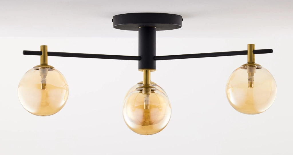 Plafoniera FIGARO Jupiter nero oro 4 sfere ambra G9