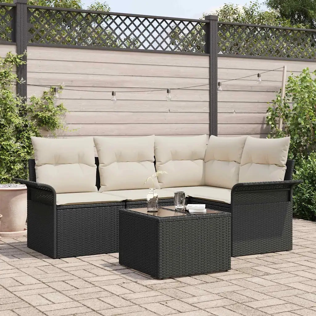 Set Divano da Giardino con archiviazione 5 pcs Nero polyrattan