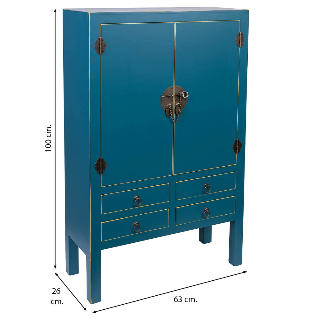 ARMADIO IN LEGNO CON 4 CASSETTI E 2 PORTA 63x26x100