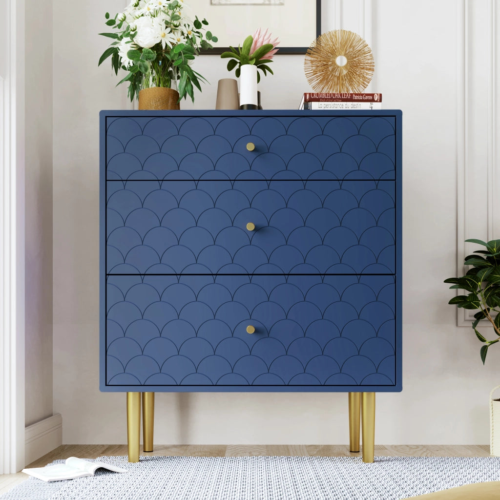 COMODA a 3 cassetti 75x40x89 cm Blu navy con gambe color champagne