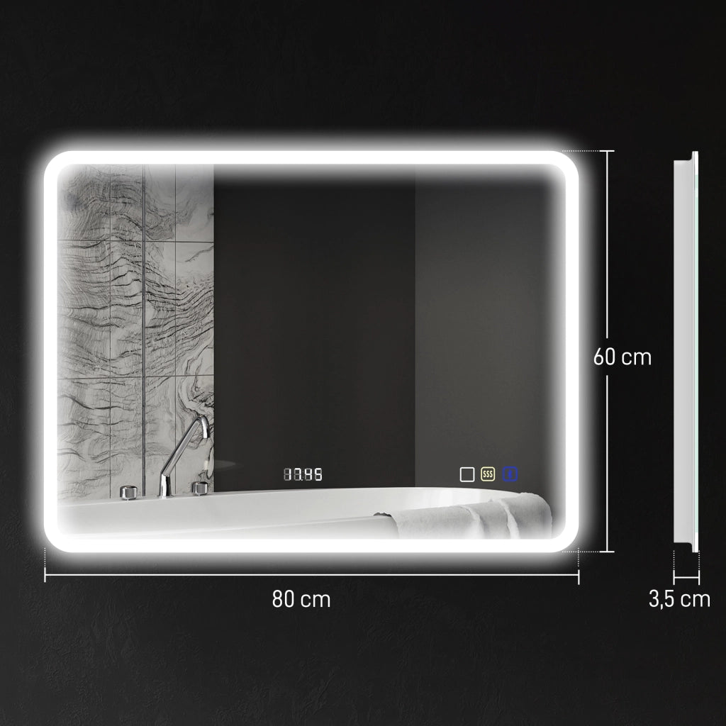 Specchio da Bagno con Luce LED ¨C Minimal ¨C Bianco 80x60 cm