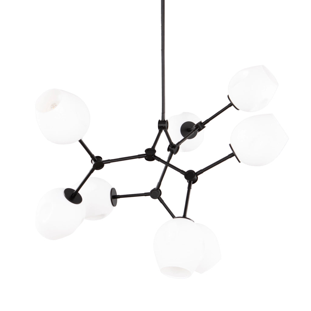 Sospensione moderna FERRAL nera con vetro bianco 8xE27