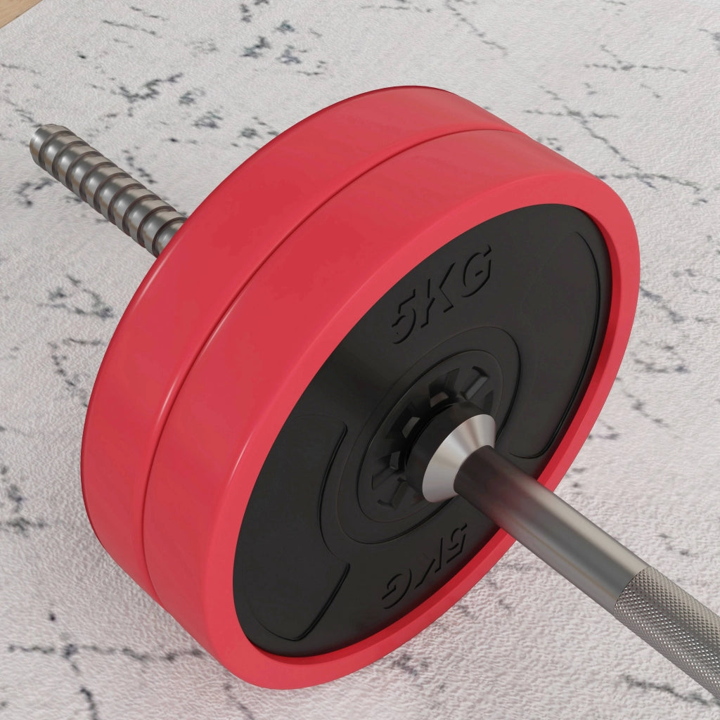 Set Bilanciere e Dischi da 30Kg Totali con 6 Pesi e 2 Dadi in Acciaio Rosso