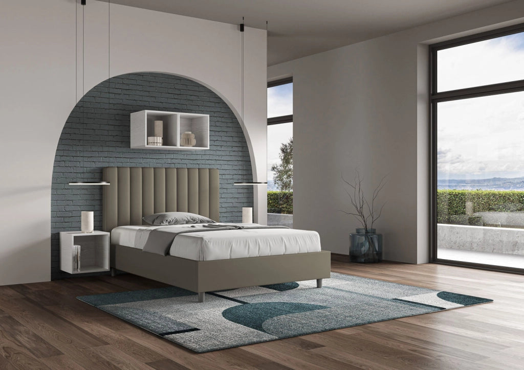 BS COM Letto una piazza e mezza con rete imbottito 120x200 similpelle cappuccino