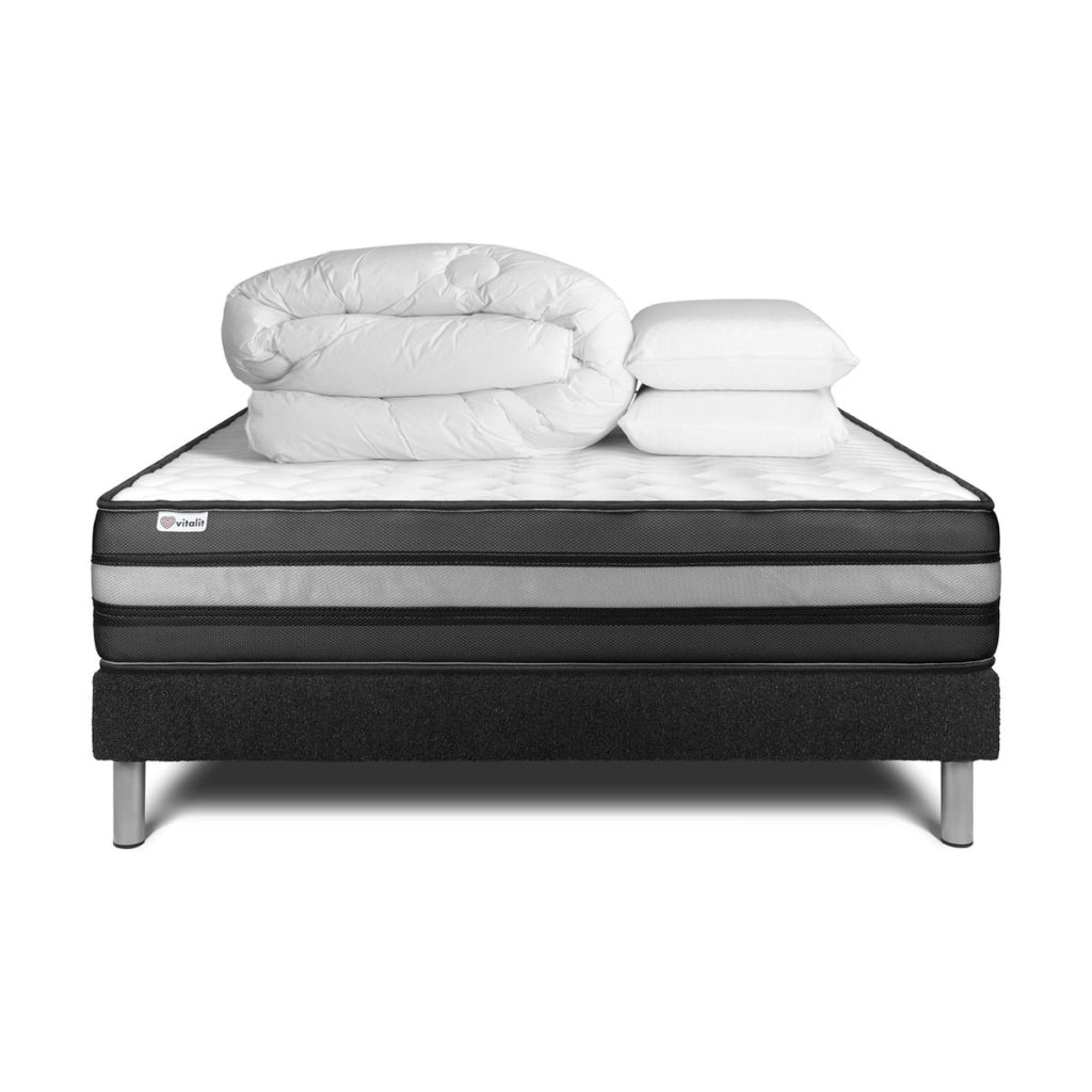 Pacchetto letto completo - Materasso 140x200cm + Box spring con doghe (kit) + 2 cuscini + Piumino - Vital Power Zen