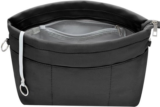 Organizzatore Tasapieghevole in Nylon per Borse a Mano con Porta Chiavi, Nero, Dimensione Extra Piccola