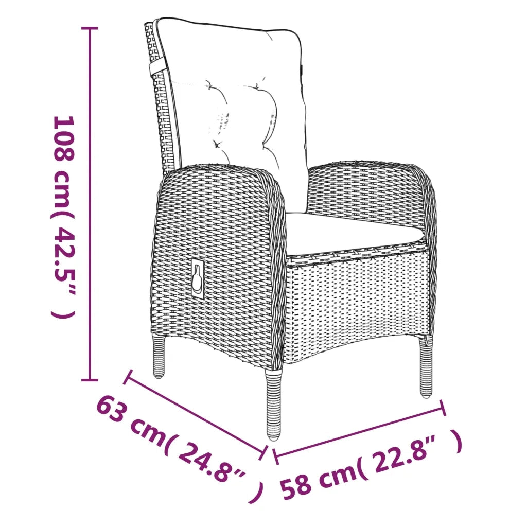 Set da Pranzo da Giardino 3 pz con Cuscini Grigio e Nero 3099371