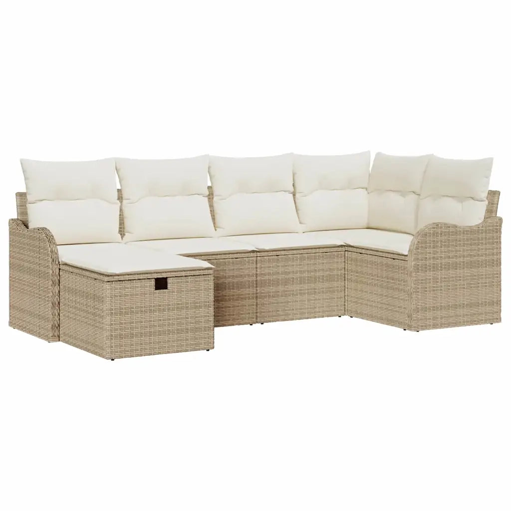 Set Divano da Giardino con cuscino 6 pcs Beige Poly Rattan