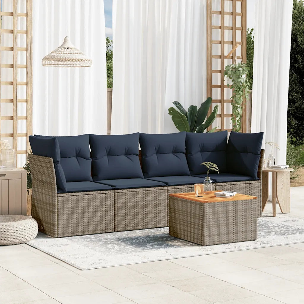 Set Divani da Giardino 5 pz con Cuscini Grigio in Polyrattan 3255809
