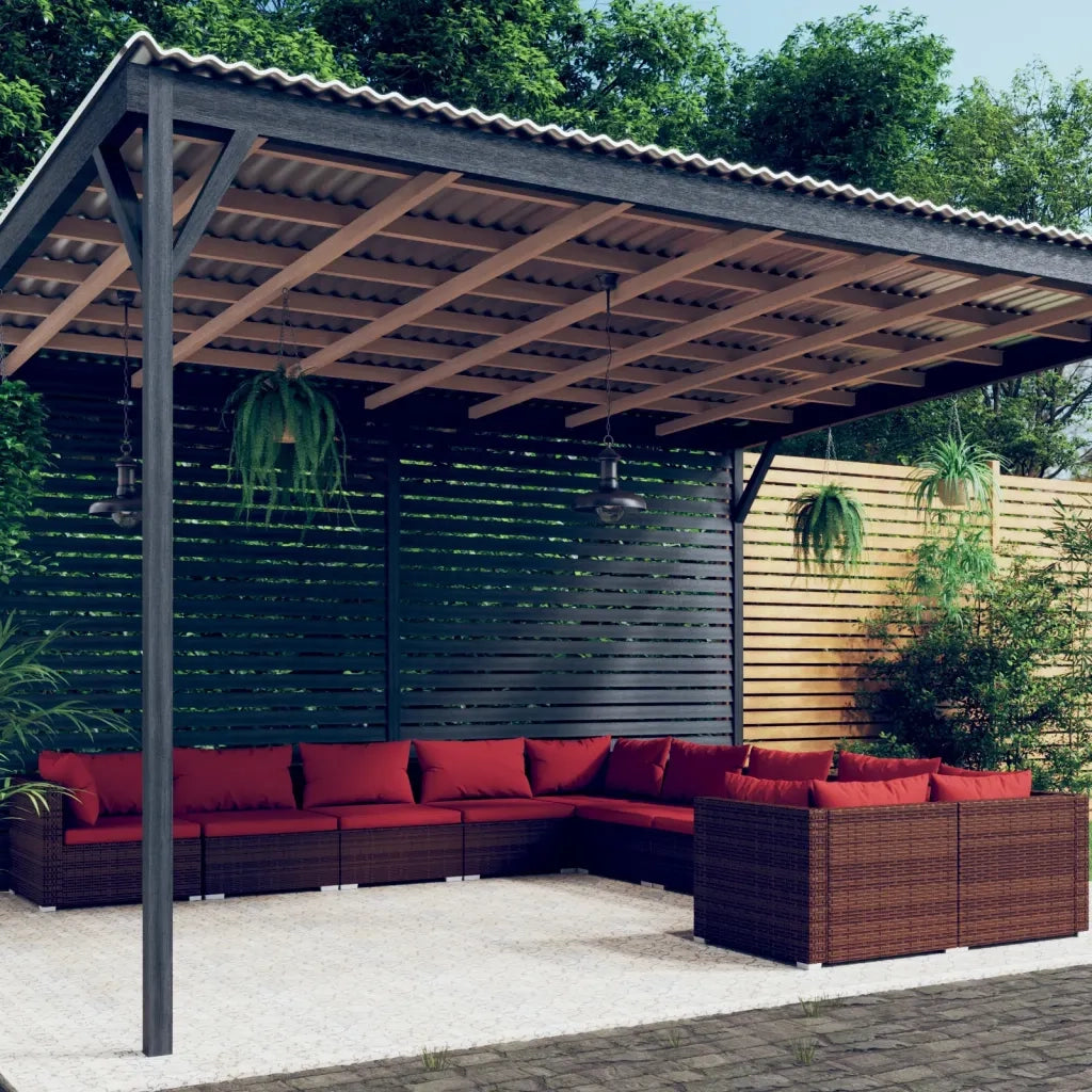 Set Divani da Giardino 10 pz con Cuscini in Polyrattan Marrone 3102795