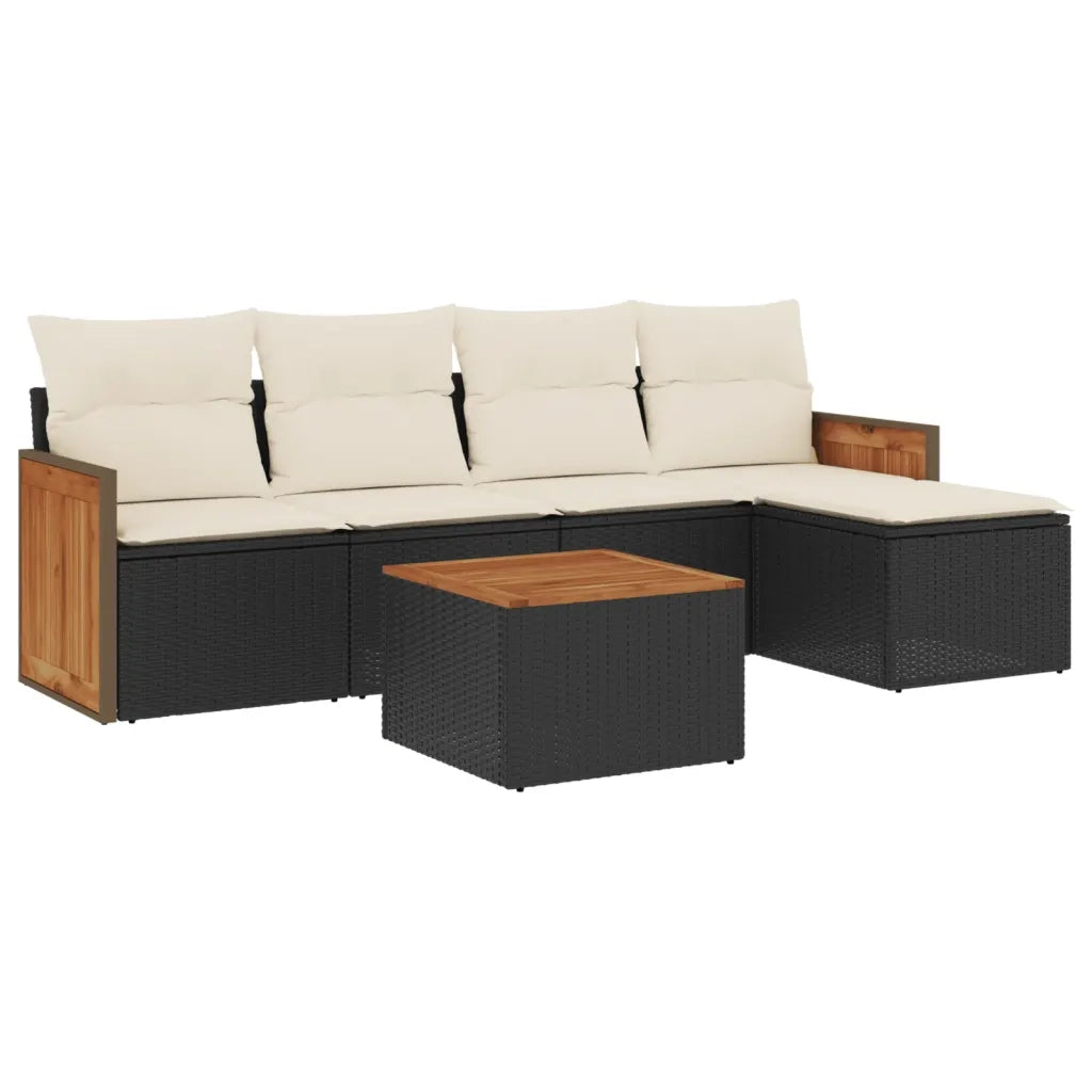 Set Divano da Giardino 6 pz con Cuscini Nero in Polyrattan 3227603