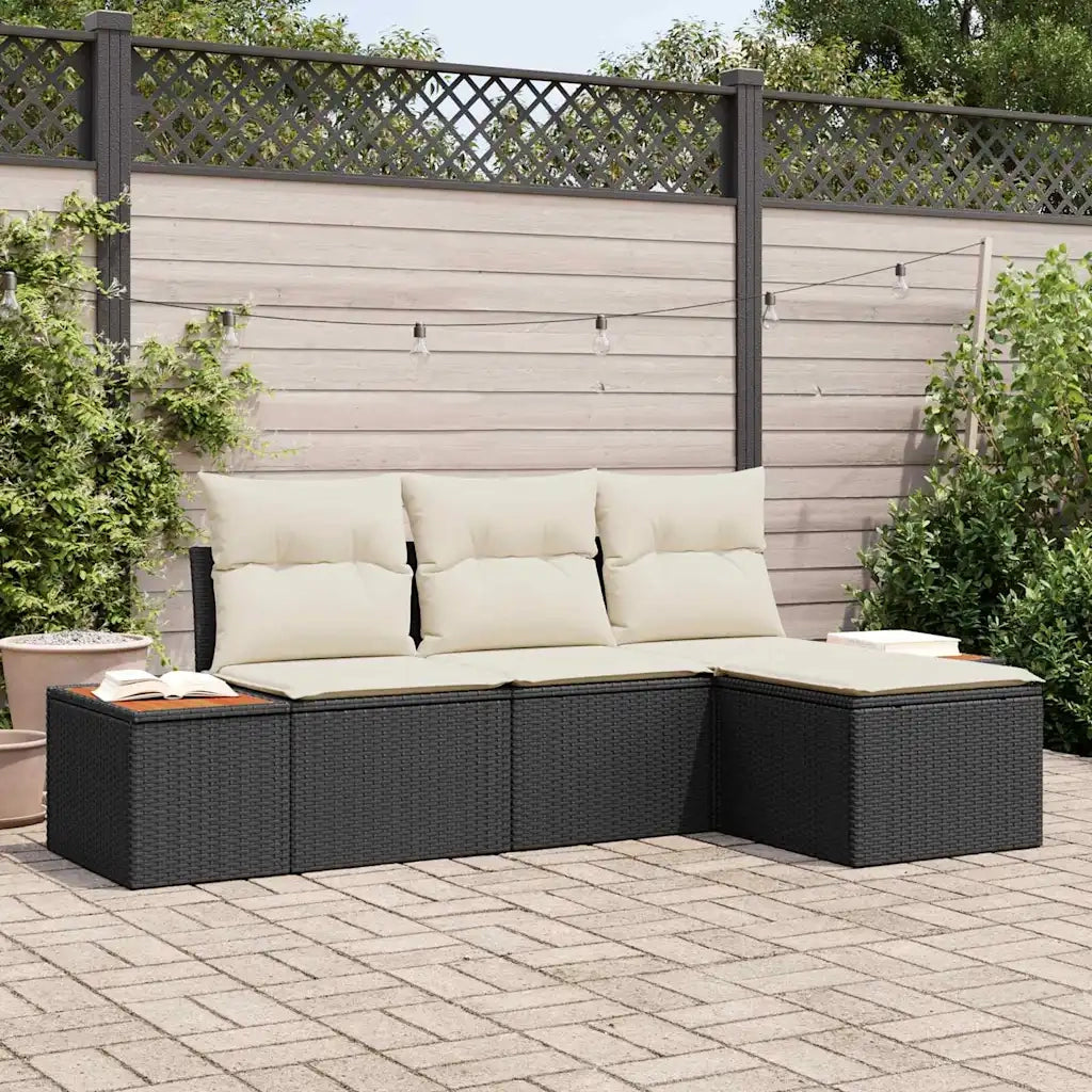 Set Divano da Giardino con cuscino 4 pcs Nero polyrattan 3348058