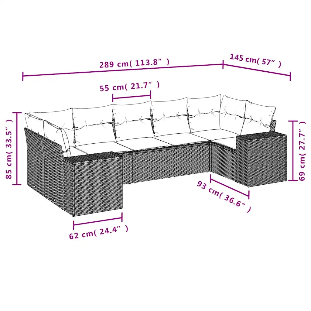 Set Divani da Giardino 7 pz con Cuscini Marrone in Polyrattan 3255330