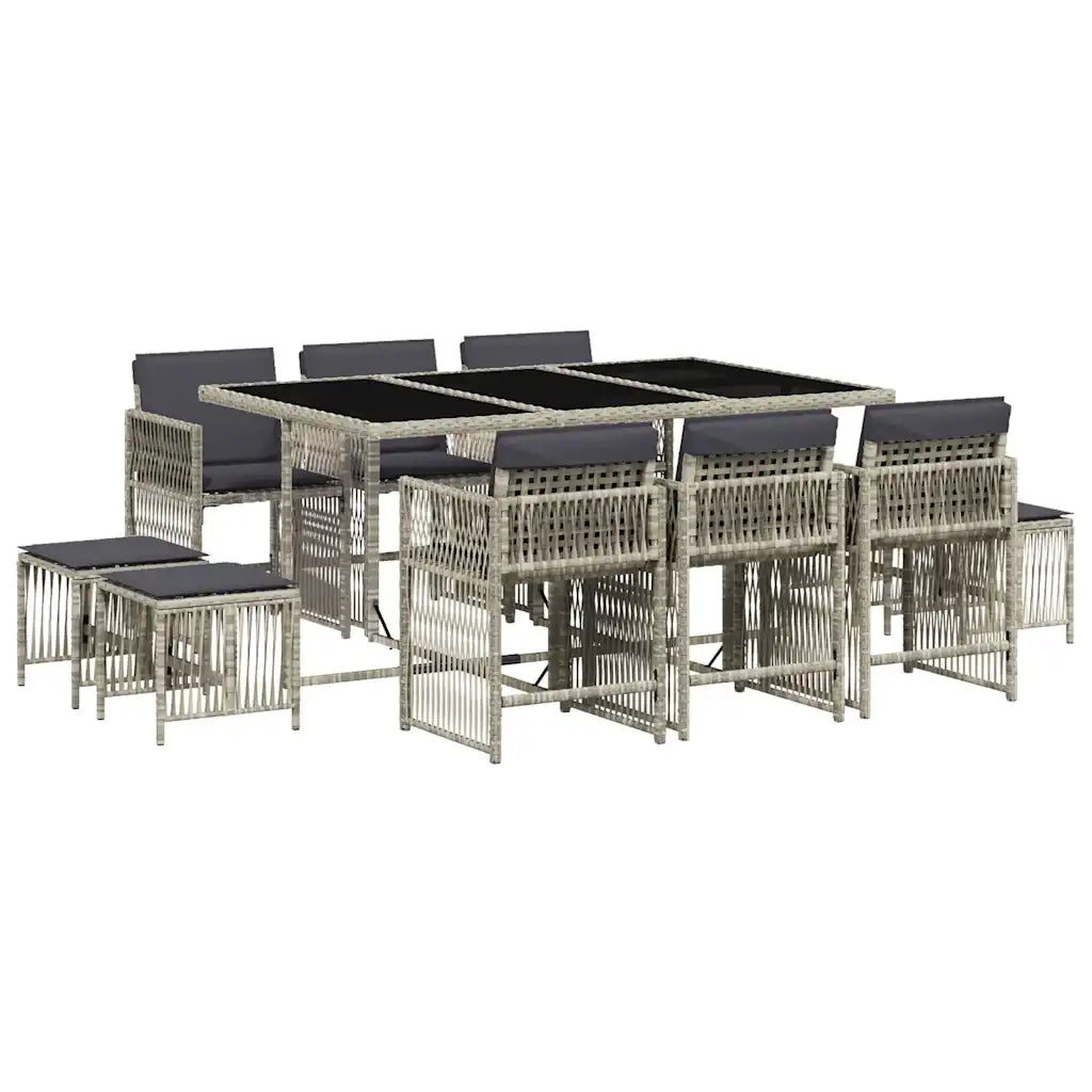 Set Pranzo Giardino 11pz con Cuscini Grigio Chiaro Polyrattan