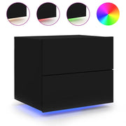 Comodino | Armadio da Notte | Mobiletto da notte a Parete con Luci LED Nero