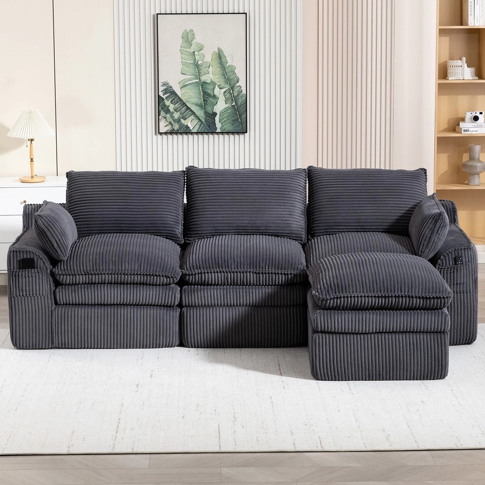 Divano modulare a 3 posti con pouf - Zephmum- Schiuma a 3 strati e nucleo a molle, grigio scuro