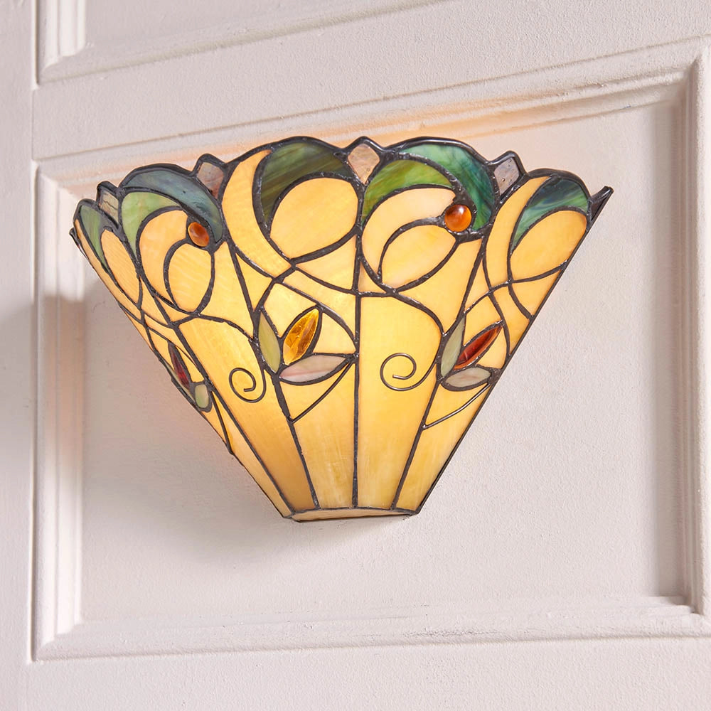 Applique Tiffany JAMELIA vetro floreale perline ambra E14 40W