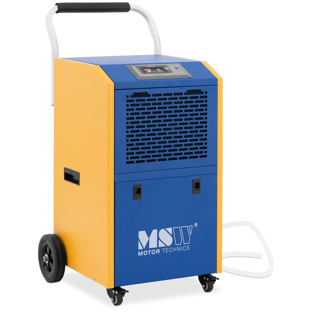 Deumidificatore professionale 60 litri al giorno 90 m² 480 m³/h capacità 7,5 L con impugnatura in gomma corpo in acciaio blu e giallo 14_0008880