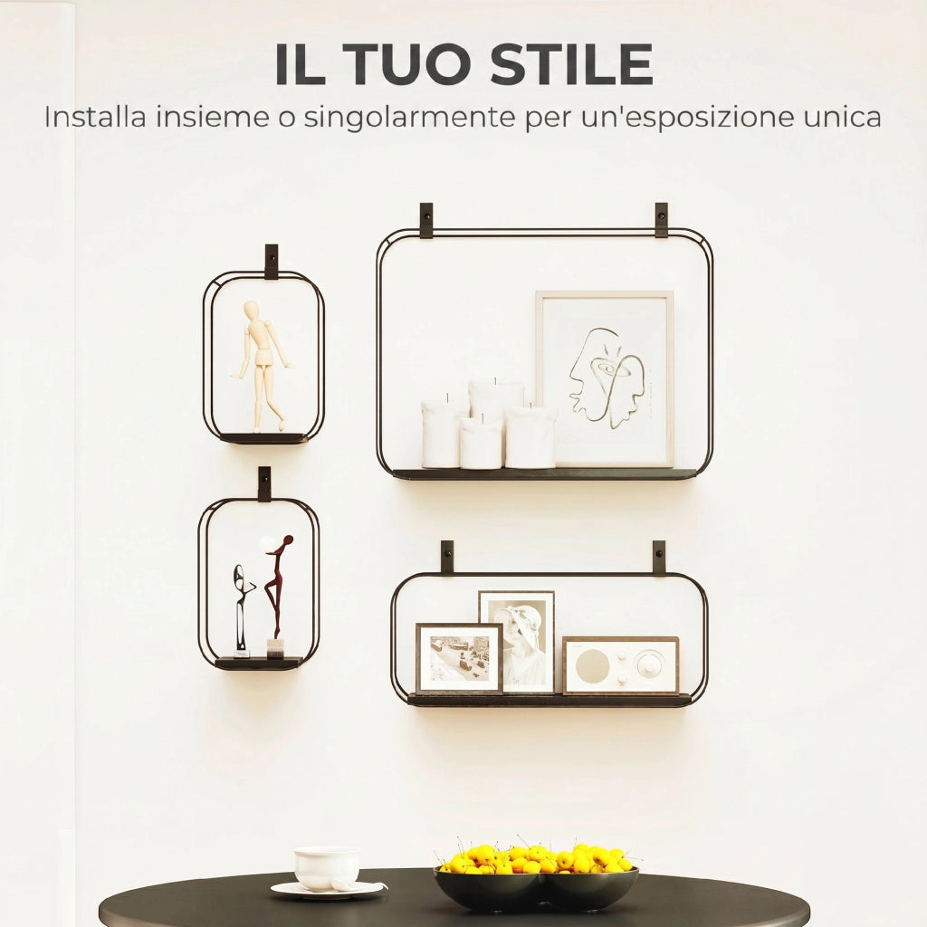 Mensole a Muro Geometriche ¨C Xylo ¨C Set 4 Pezzi Nero Design Moderno