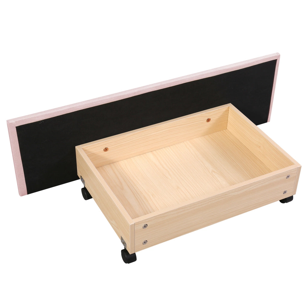 LETTO 90x200 cm Rosa con LED e 2 cassetti
