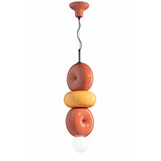Sospensione Vintage Decò Bumbum 3 Elementi Ceramica Gialla E Arancio 1 Luce E27