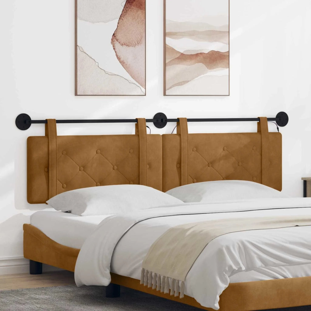Testiera | Testata sospesa Con luce LED Marrone Velluto