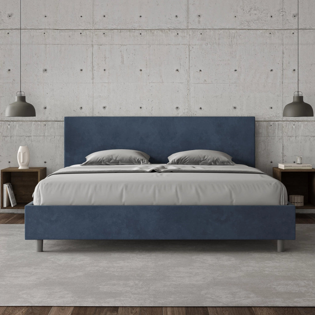 BS COM Letto contenitore imbottito 180x190 microfibra blu