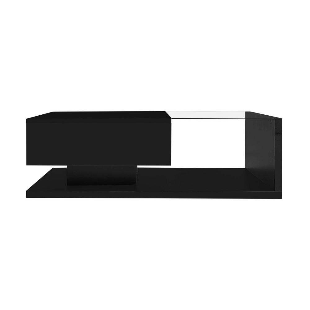 Tavolino da Caff¨¨ con LED e Vetro ¨C MINIMAL ¨C Nero Lucido