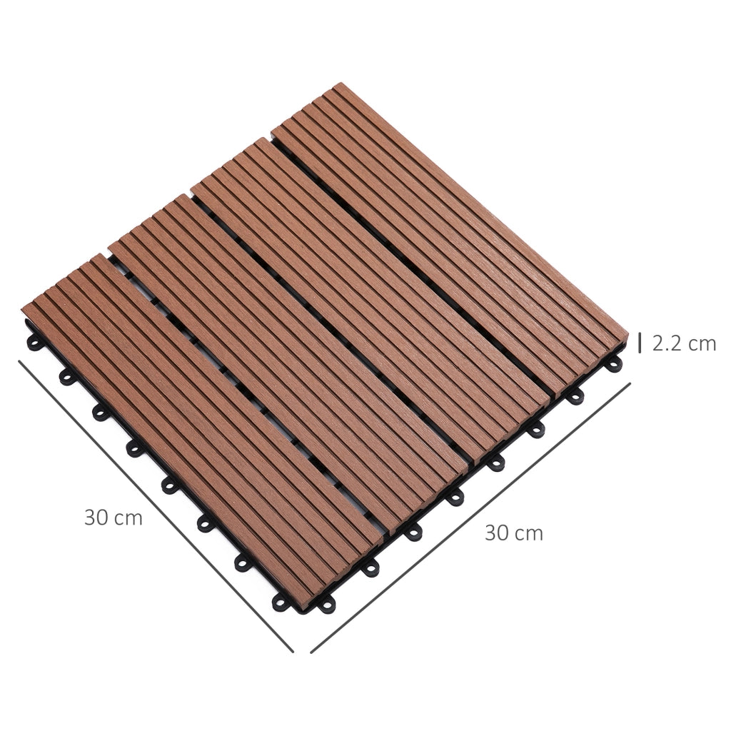 Easycomfort Set 11 Piastrelle per Esterni ad Incastro Antiscivolo in HDPE Riciclato, 30x30x2.2 cm, Marrone