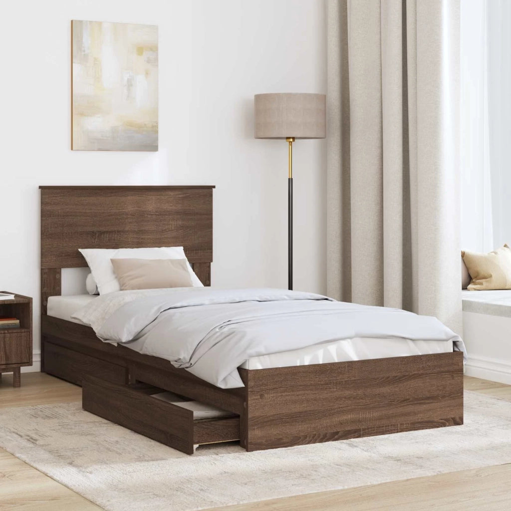 Letto con Contenitore con testiera Rovere Marrone 75 x 190 cm