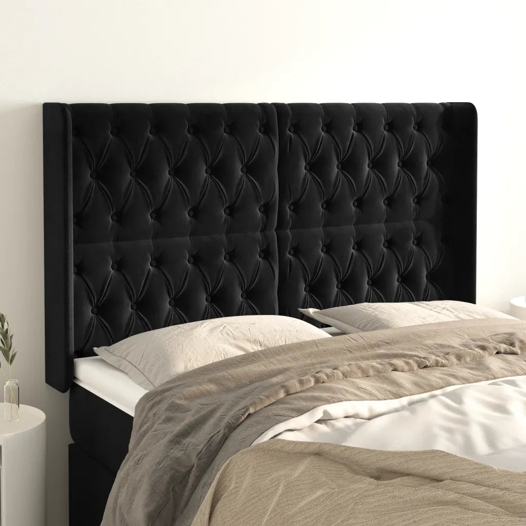 Testiera ad Orecchio-Testata con Orecchie Nera 163x16x118/128 cm in Velluto 537751
