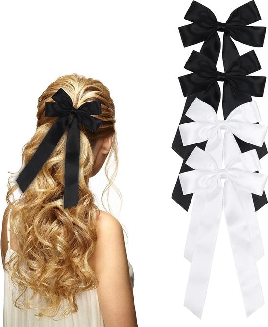Accessori di fascia per capelli con clip satin, 4 pezzi, nero e bianco