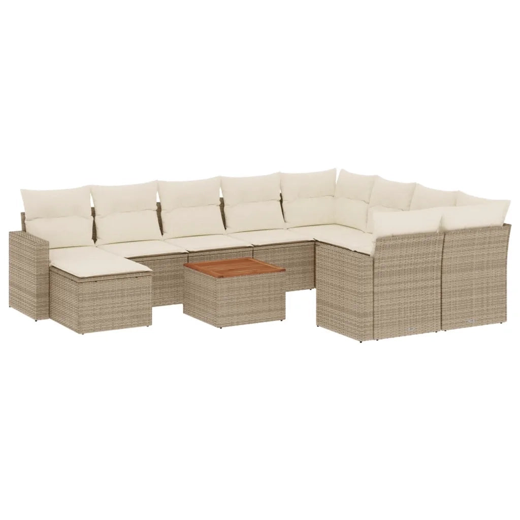 Set Divani da Giardino 11 pz con Cuscini Beige in Polyrattan 3224413