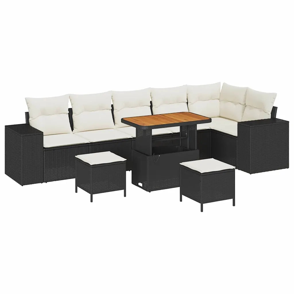 Set Divano da Giardino con cuscino 9 pcs Nero polyrattan 3362025