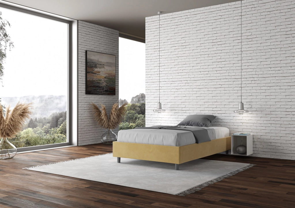 BS COM Letto singolo con rete imbottito 100x210 microfibra ocra