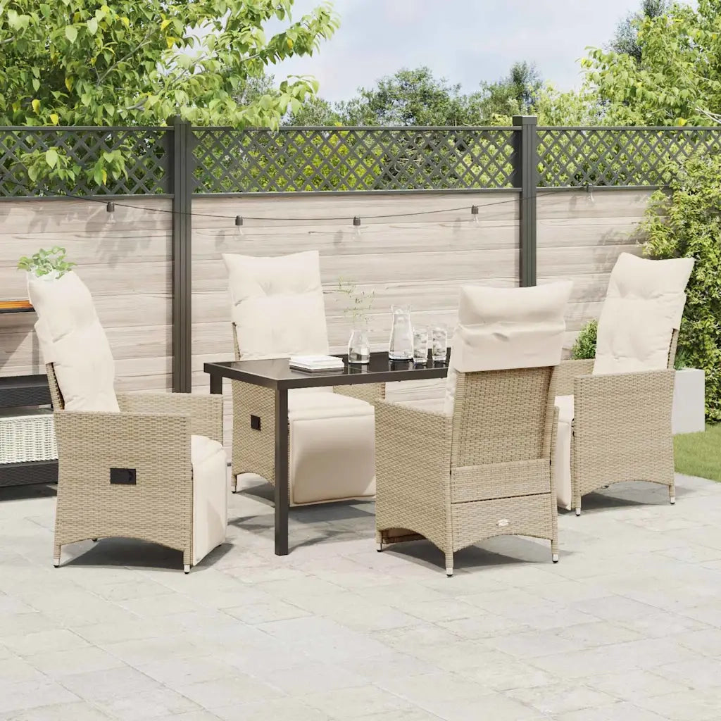 Set da Pranzo per Giardino con cuscino 5 pcs Beige polyrattan 3379585