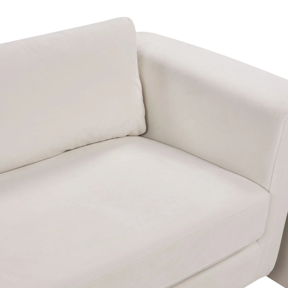 Divano a 3 posti imbottito in velluto beige chiaro con schienale imbottito e braccioli stile moderno