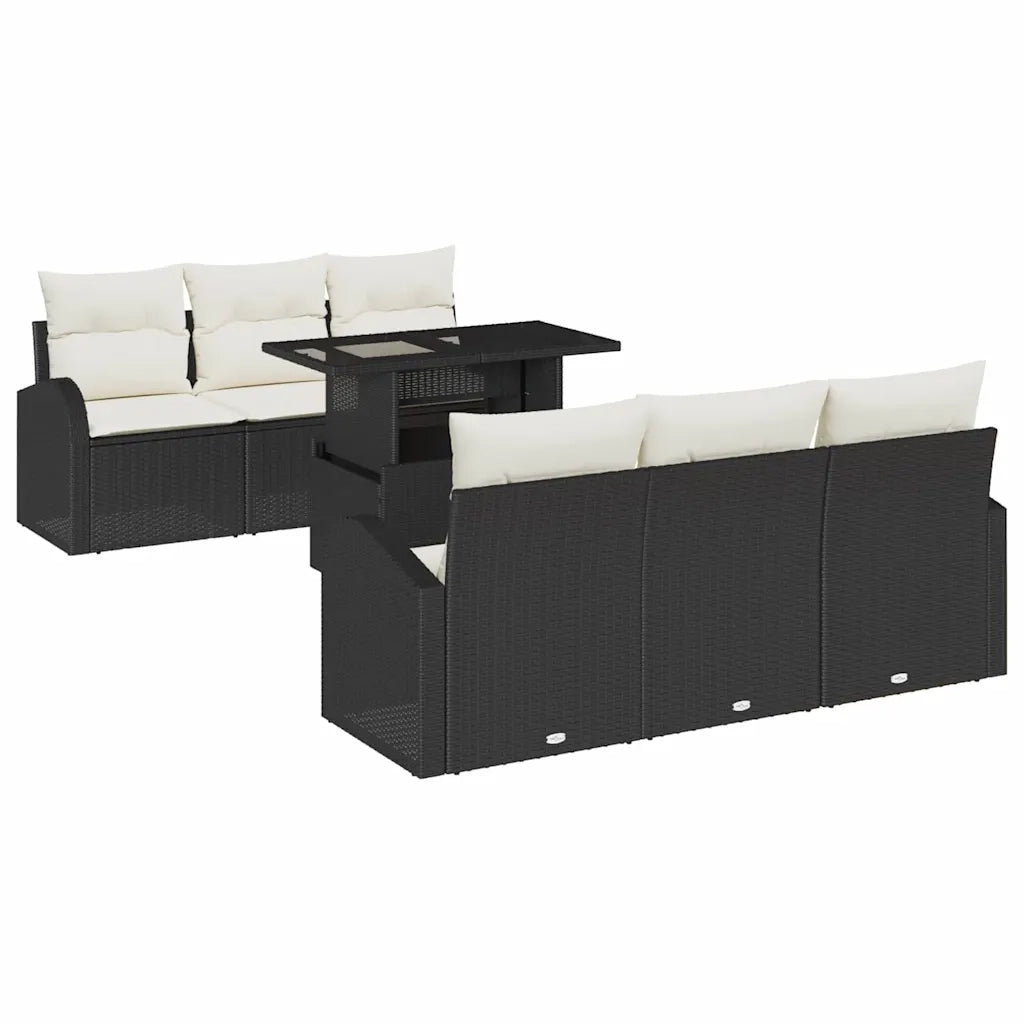 Set Divano da Giardino con cuscino 7 pcs Nero Poly Rattan 3348563