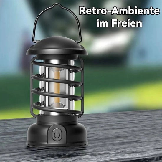 Lampada da Campeggio a LED Retro, Lampada Esterna a LED Dimmabile per Campeggio, con Gancio, Perle LED COB, Luminosità 20-400 Lumen, Adatta per Illuminazione di Emergenza in una Tenda o in un Campo di Campeggio.