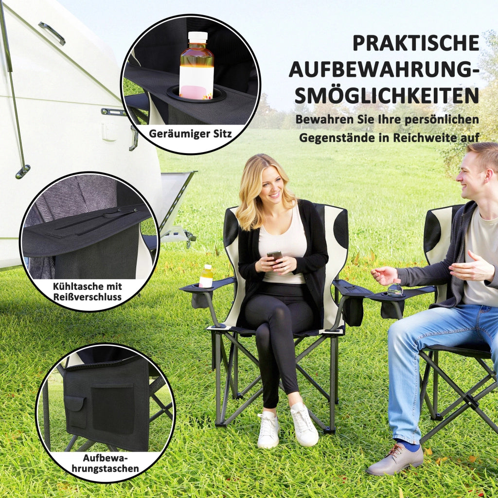 Sedia pieghevole da giardino ¨C Minimal ¨C nero con braccioli e portabevande