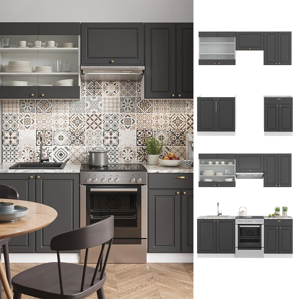Cucina componibile Fame-Line Antracite-oro/Bianco 200 cm, PL Marmo Vicco