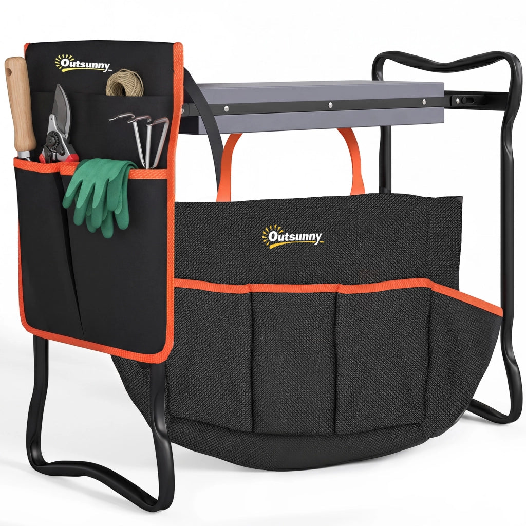 Sgabello da Giardino Pieghevole con Cuscino EVA e Borsa per Attrezzi ¨C Minimal ¨C Grigio